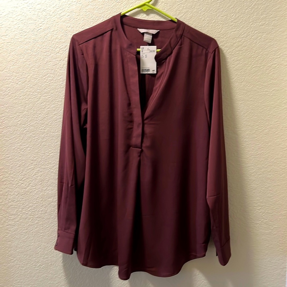 NWT H&M Maroon/Burgundy Dress Blouse Size 12